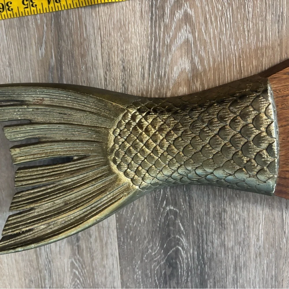 XL Wooden Salmom Fish-Shaped serving platter Cutting Board with Brass Accents